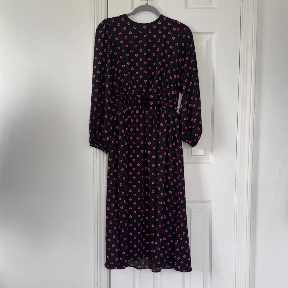 Kate Spade New York Black Red Heart Print Midi Dress Size S NWT